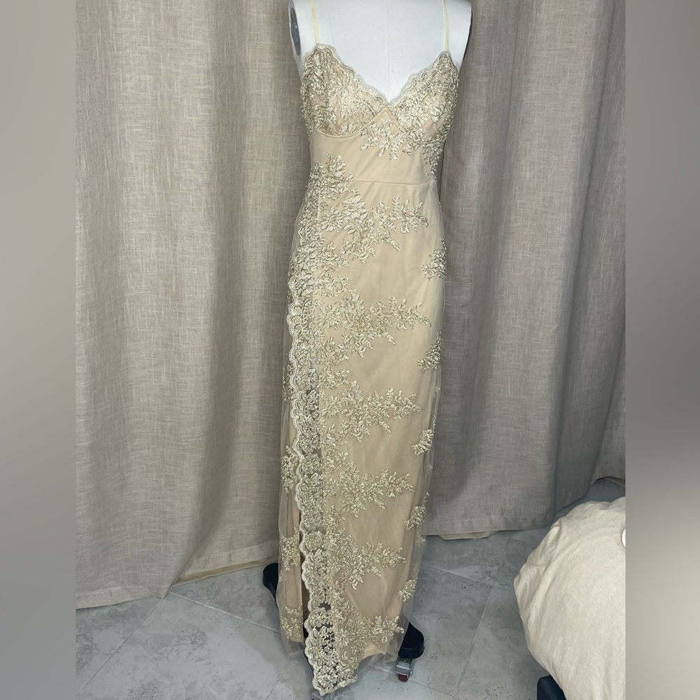 Windsor Strapless Lace Dress in Cream & Gold